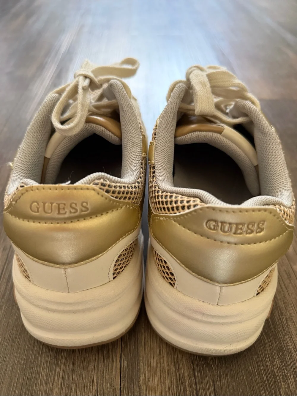 Guess Metallic Gold White Mesh Running Sneakers Tennis Shoes Athleisure Y2K 8